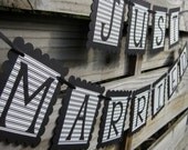 Just Married Banner - Black and Cream Stripe