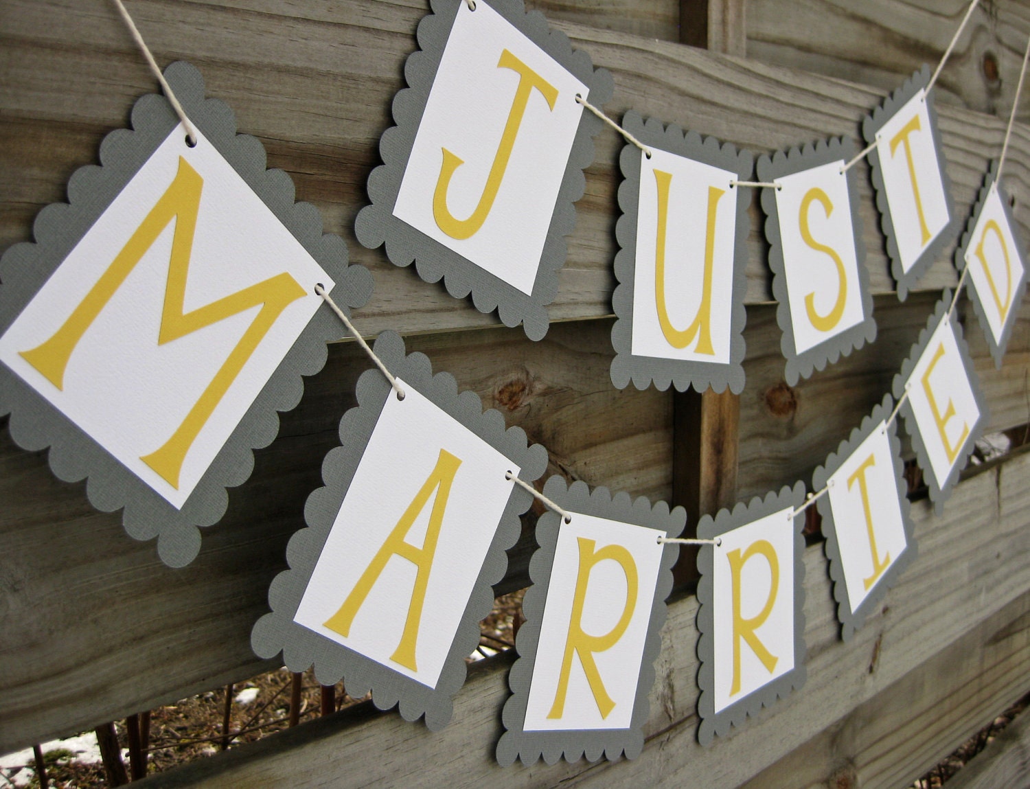 Just Married Banner - Grey and Yellow