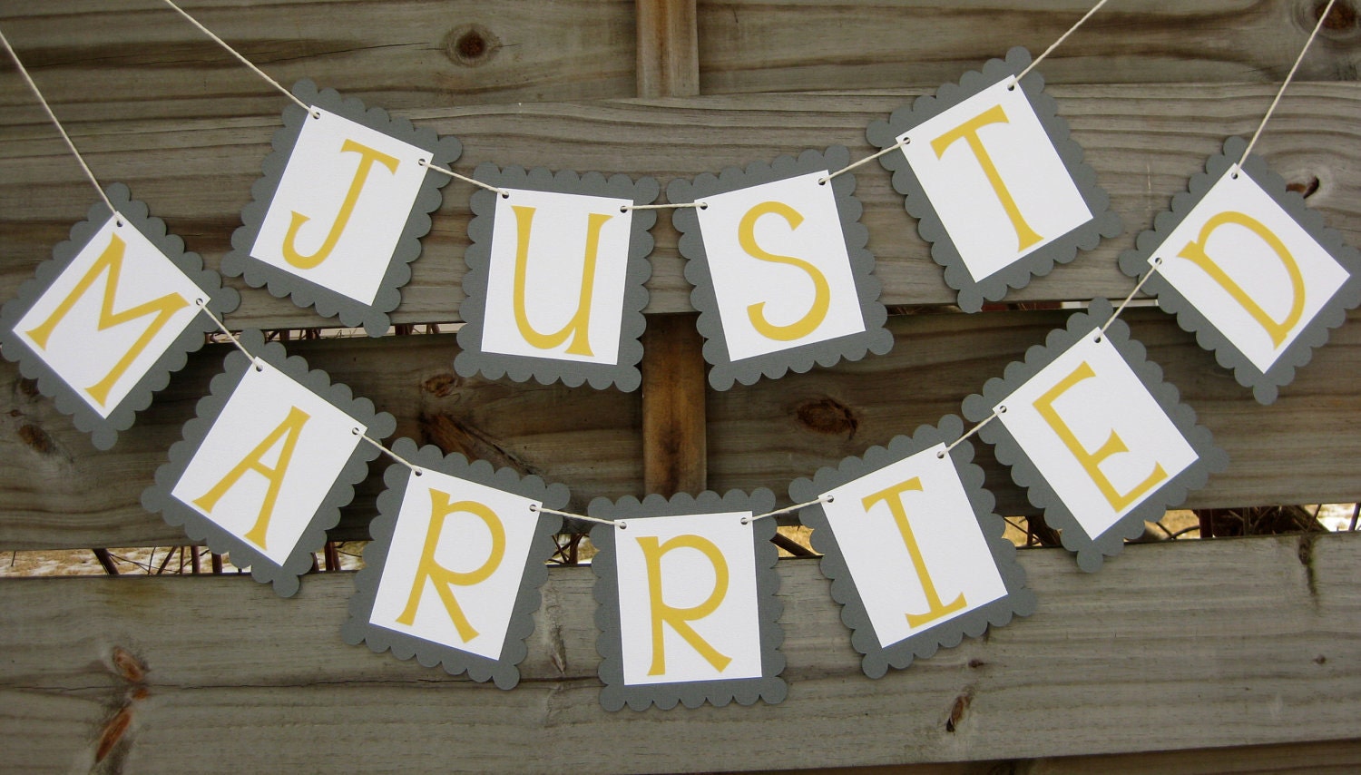 Just Married Banner - Grey and Yellow