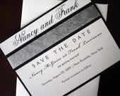 Wedding Save the Date card - Linen Black and White Formal Vellum Band Wedding - Invitation available