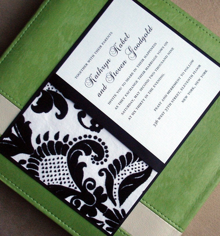 Wedding Invitations - Black White Flocked Textured Damask - Bridal, baby shower, sweet sixteen, bat mitzvah, communion christening