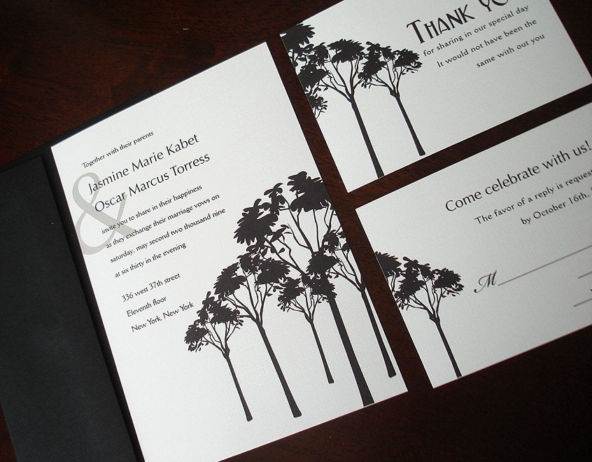 Modern Tree Wedding Invitation - Linen Black and White - Bridal, baby shower, sweet sixteen, bat mitzvah, communion, christening
