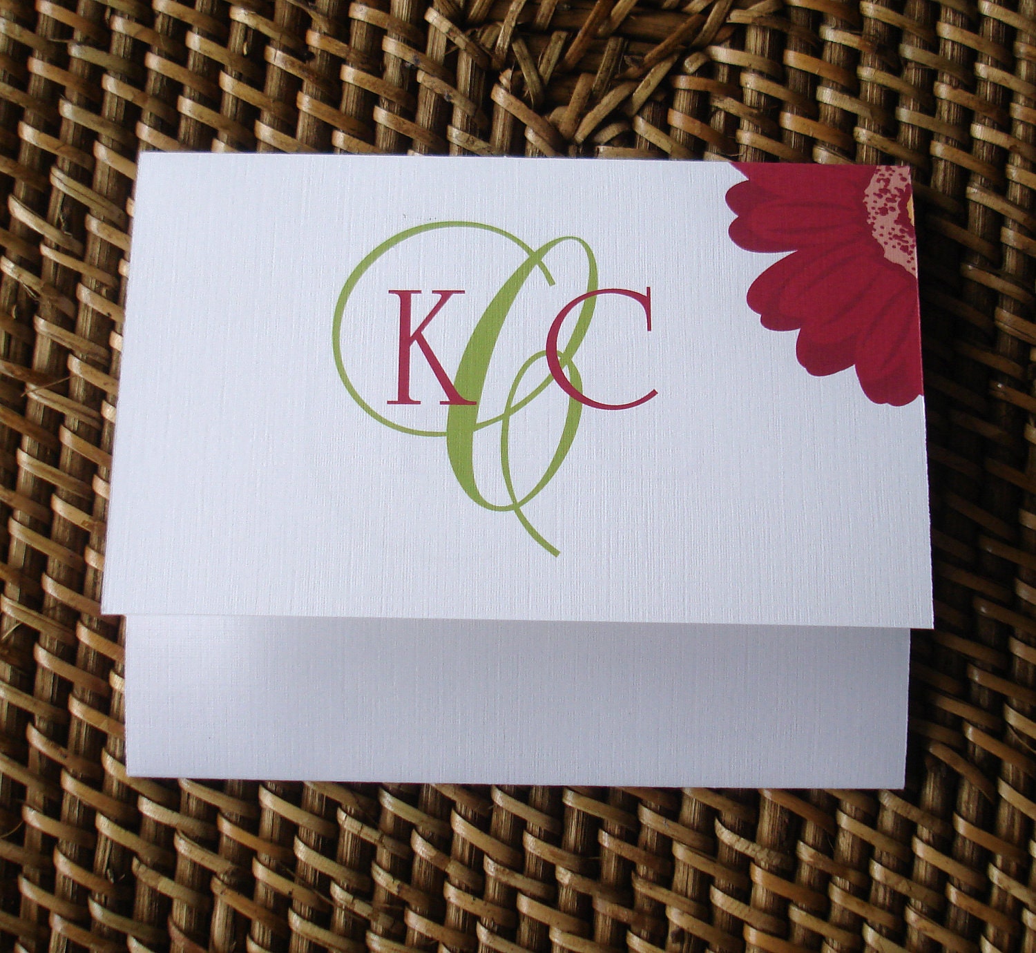 Dark Fuchsia Gerber Daisy Seal and Send Monogram Wedding Invitations