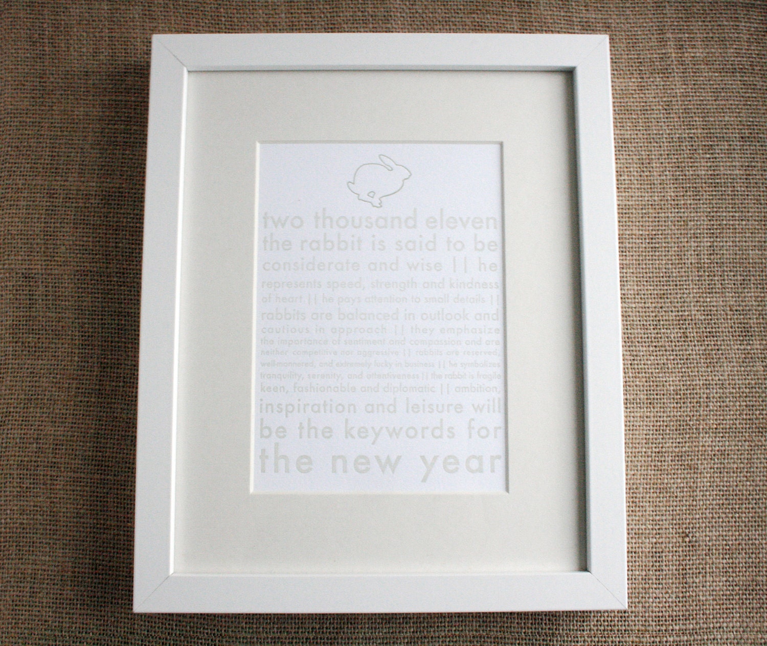SALE - 25% OFF - 2011 Year of the Rabbit - Limited Edition Letterpress Print (framed - running rabbit)