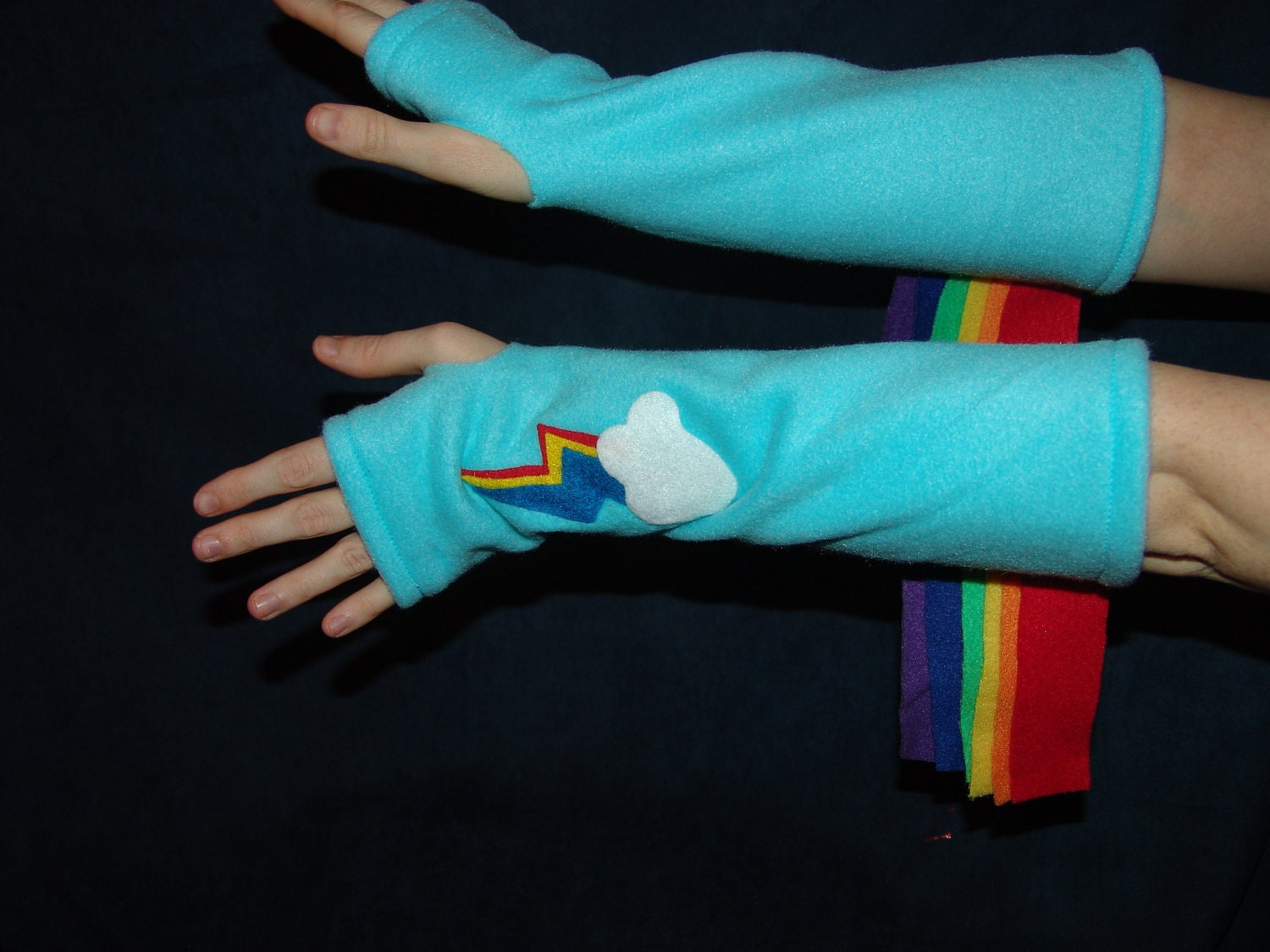 My Little Pony RAINBOW DASH inspired fleece ARMWARMERS Friendship is Magic MlP FiM