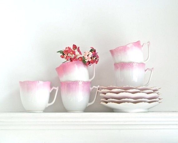 pink P.K. Silesia antique tea cup set