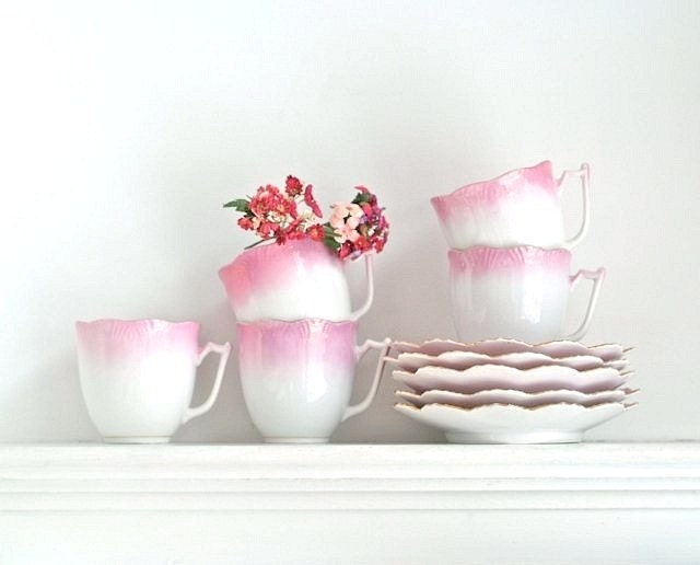 pink P.K. Silesia antique tea cup set