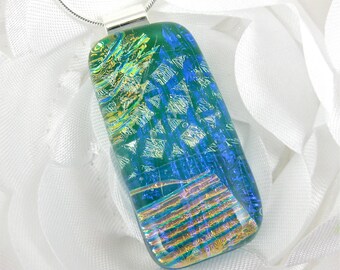 Dichroic Glass Pendant Blue and Green Fused Glass Jewelry