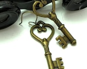 Key Steampunk Earrings Antique Brass Ear Wires Designed by Mystic Pieces