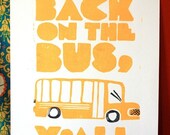 Woodblock Print School Bus