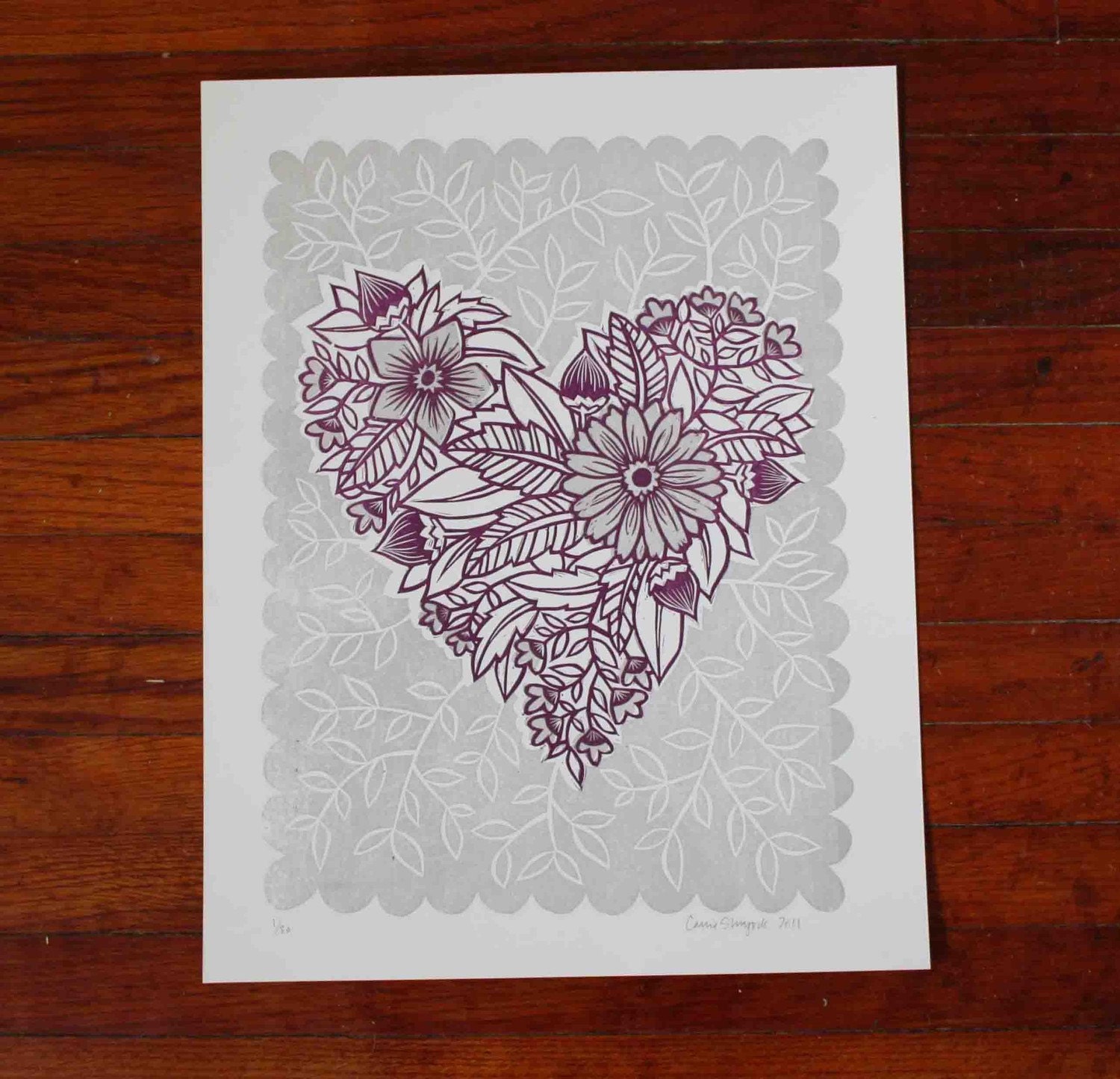 Flower Heart Block Print