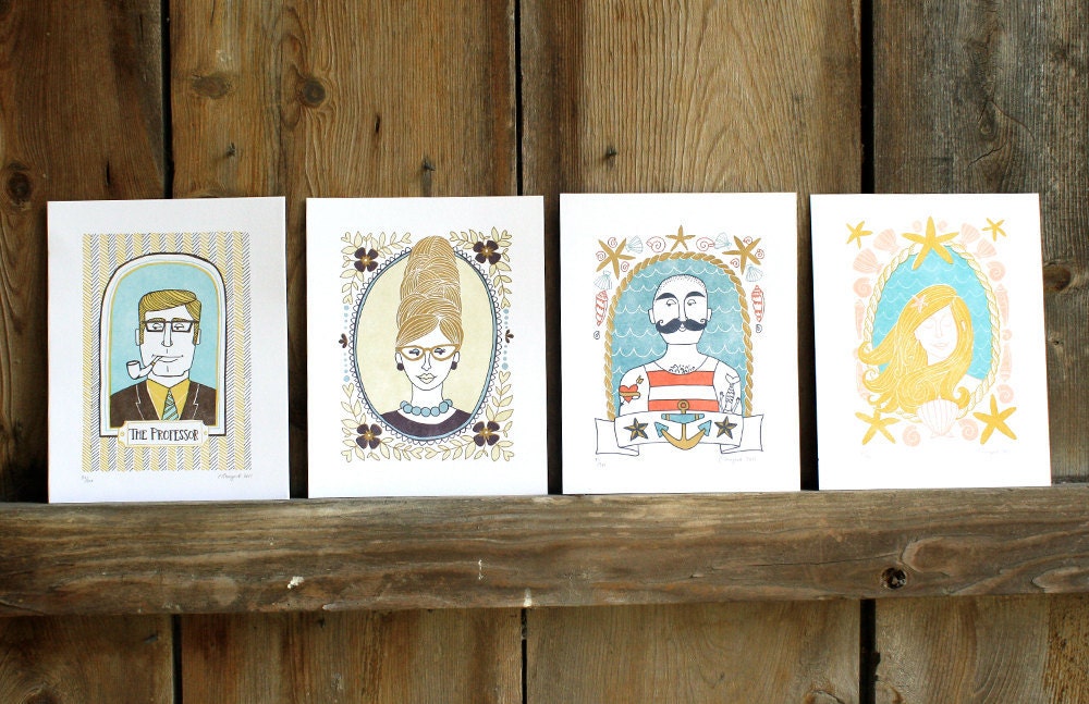 Beehive Betty the Librarian Letterpress Print