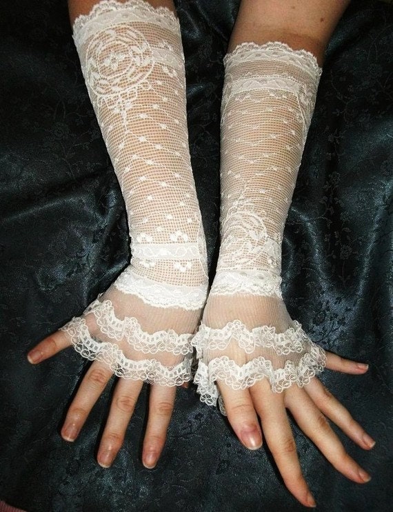 Bachelorette ivory lace cuffs ivory lace gloves French lace cuffs bridal lace cuffs bridal lace gloves victorian cuffs wedding gloves