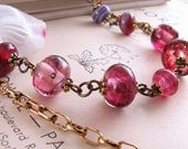 DOGWOOD  necklace with pink lampwork glass and fabric flower
