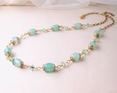 Winter Mint necklace with vintage Japanese lampwork