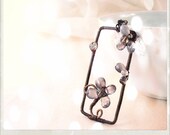 Nature Inspired Gemstone flower pendant smoky gray wire wrapped necklace