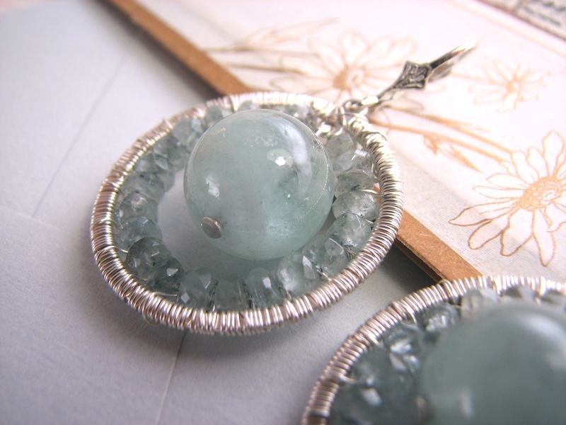 LUNA aquamarine sterling silver wire wrap earrings