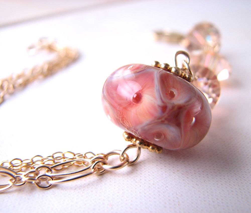 Coral Reef lampwork crystal gold filled chain bracelet
