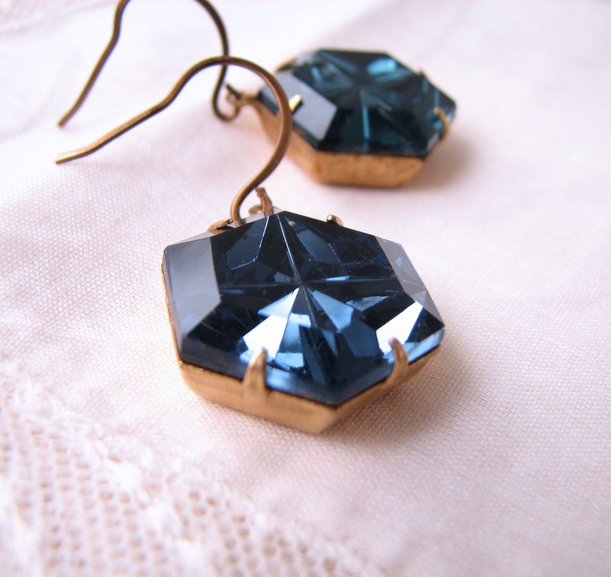 Sapphire Hex on You earrings vintage sapphire blue rhinestones