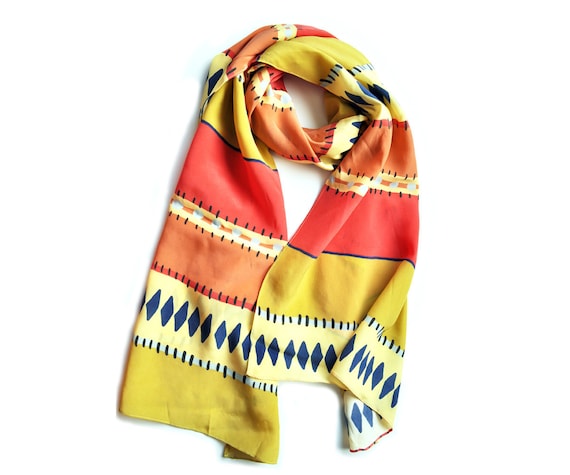 SALE Silk Sarape Print Scarf in Melon