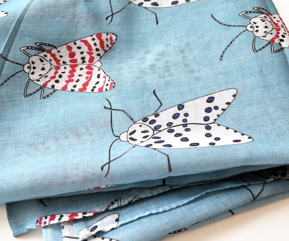 Blue Cotton Scarf with Rattlebox Moth Print