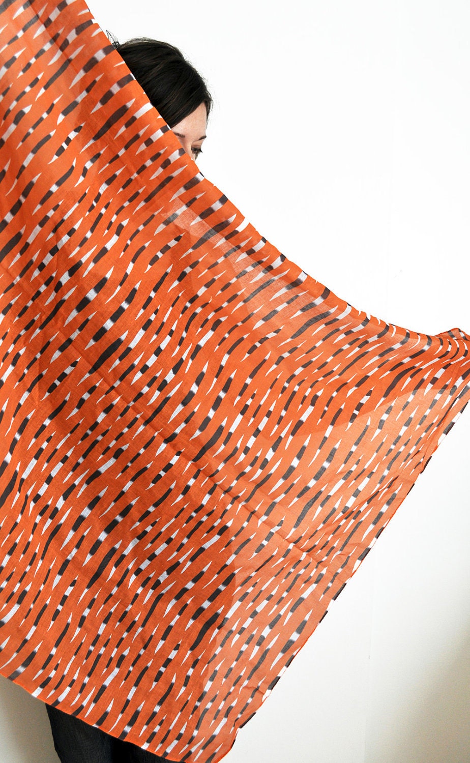 Blue Cotton Scarf with Rattlebox Moth Print