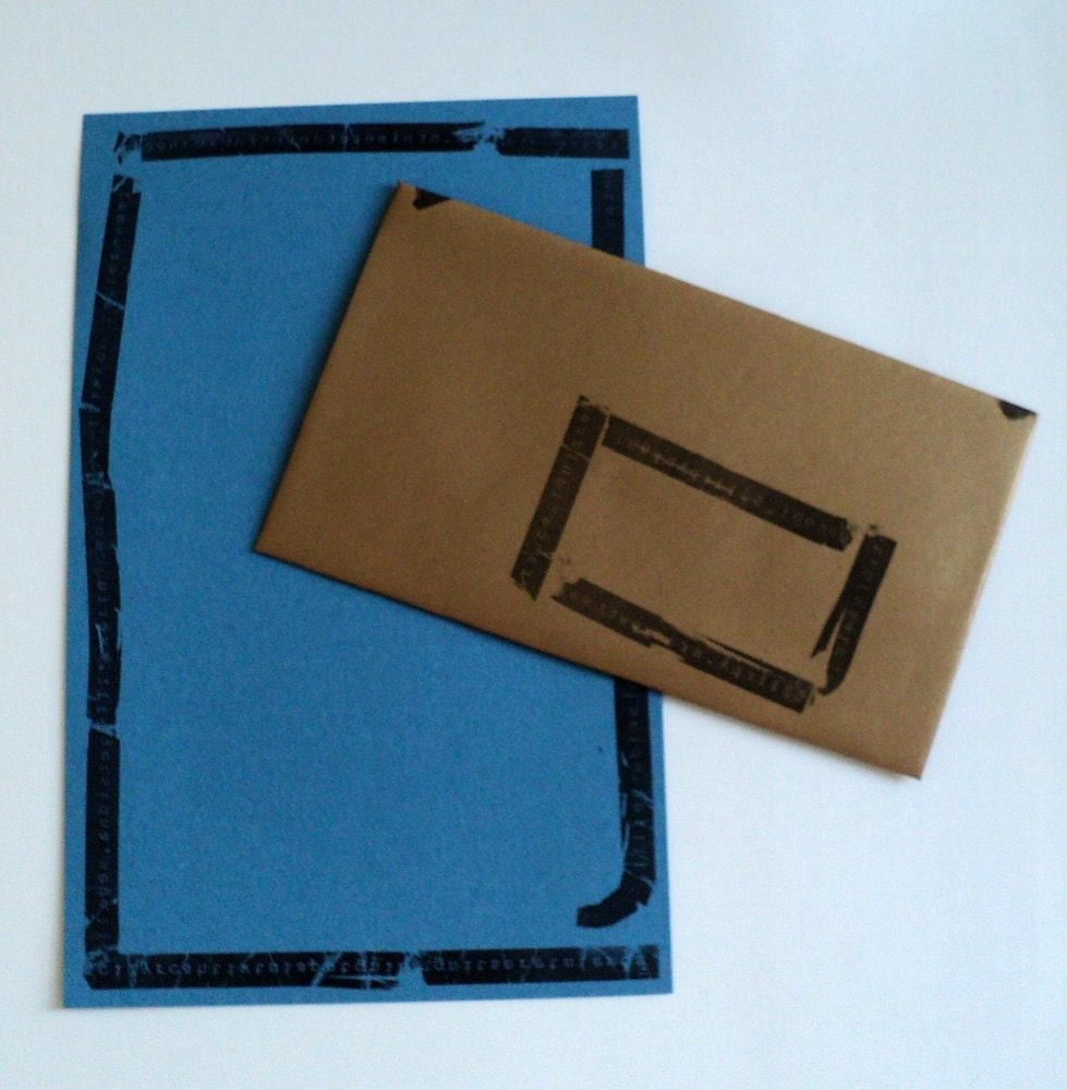Stationary -Typewriter Ribbon Border - Bronze and Cobalt
