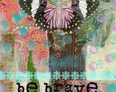Be Brave Butterfly Inspirational Collage Art Print by Beth Nadler