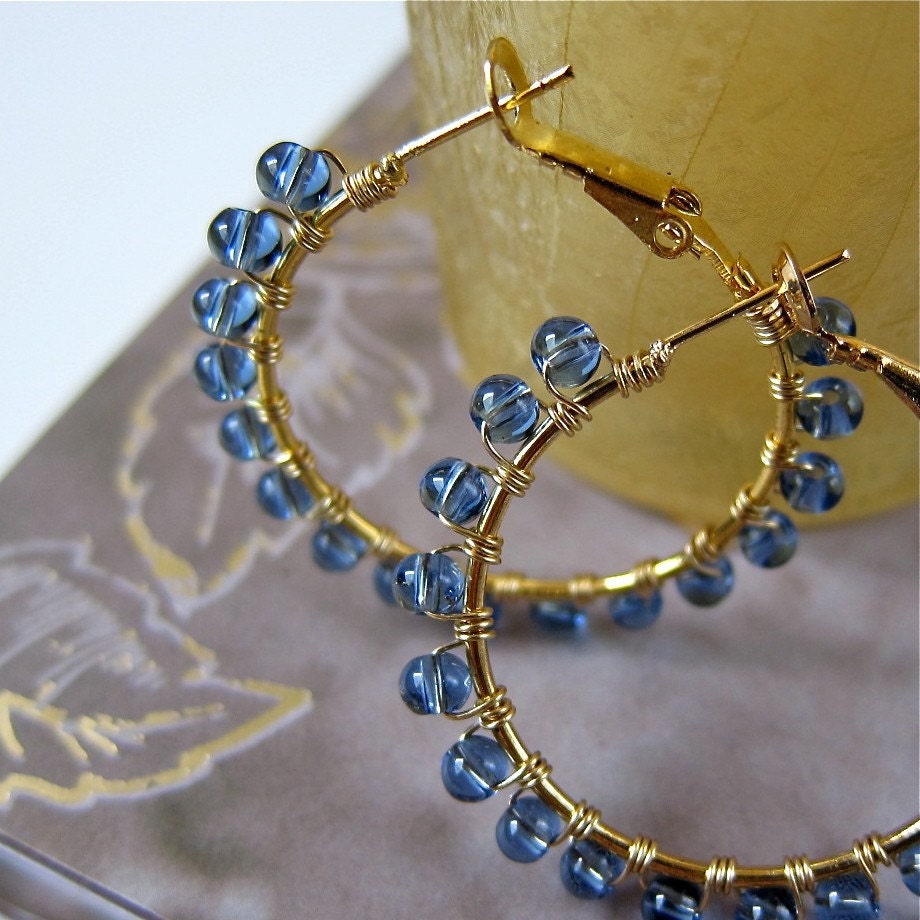 Halo hoop earrings - wire wrapped in Cornflower Blue glass (more colors available)
