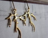 Antler Earrings / branch / twig in matte gold finish / 14K gold plated ear wires