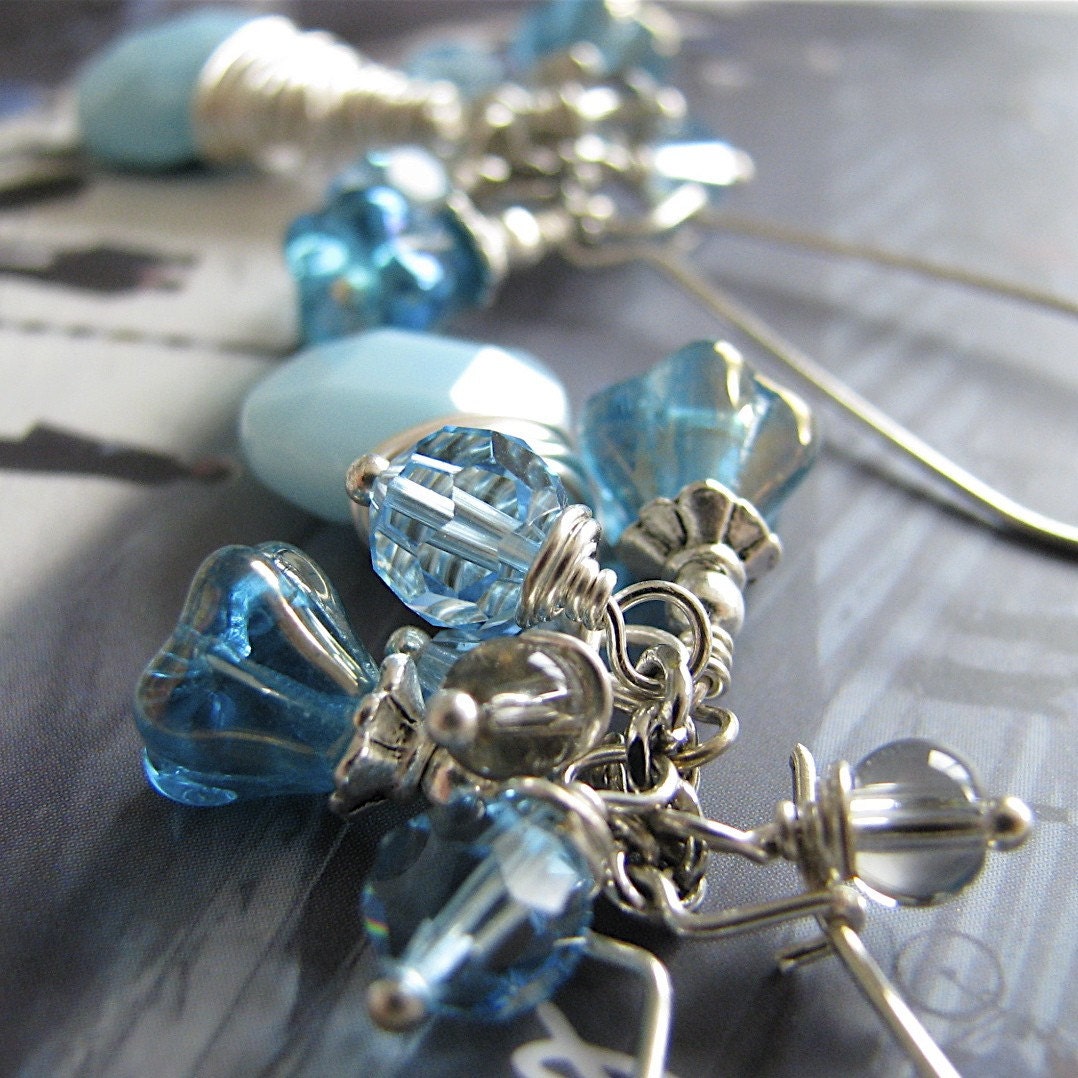 Something blue earrings - Czech glass . Swarovski crystals . sterling silver
