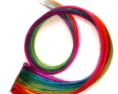 Rainbow Hair Extension - Vertical Striped Tropical Rainbow Clip-In streaks accents weave