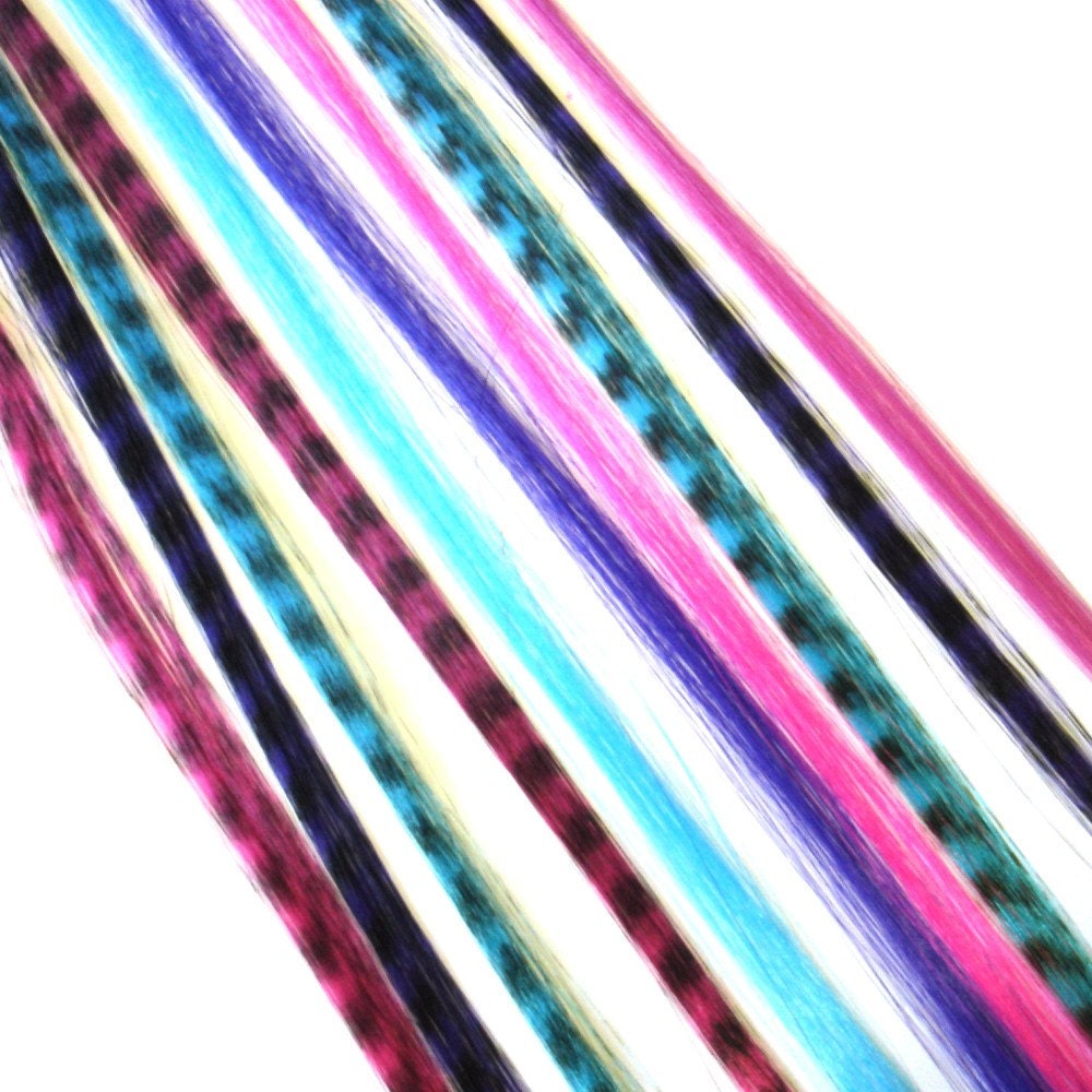 Fake Feather Extensions - Synthetic Hair - CANDY GIRL - Pink, Turquoise, Purple, Raspberry