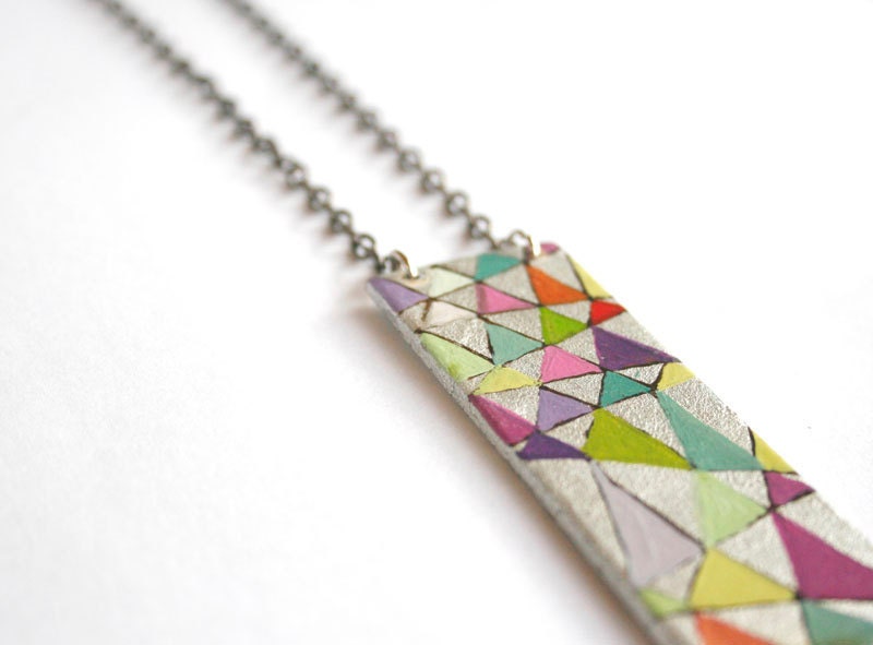 Geometric acid colors pendant. Hand painted. Triangles - vickygonart Geometric acid colors pendant. Hand painted. Triangles - vickygonart