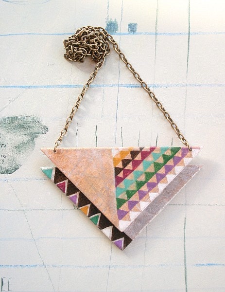 Hand painted geometric necklace. Colors. Triangles