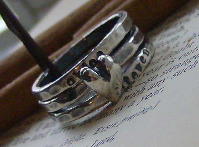 All you need.... fine silver personalized stacking rings with heart