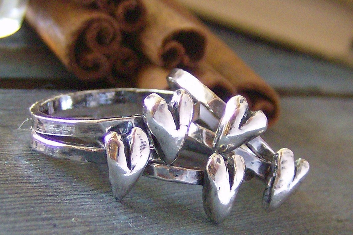hand sculpted heart fine silver custom single stacking ring