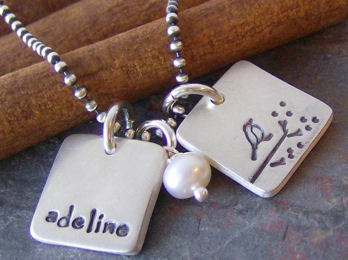 little squares....hand stamped fine silver name necklace
