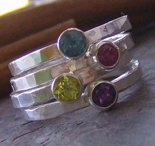 Faceted gem stone stacking rings... fine and sterling silver personalized rings