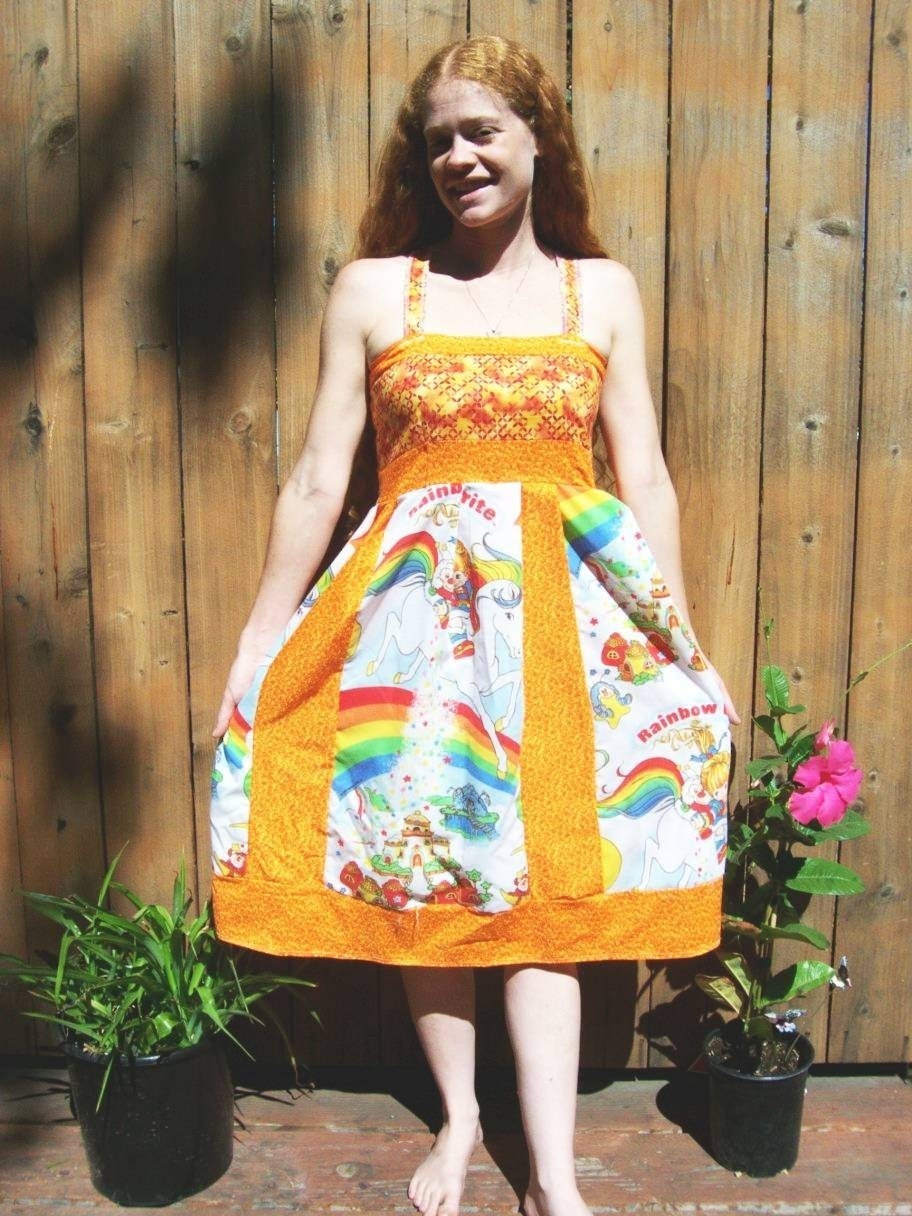 Vintage La La Orange Rainbow Birte Patchwork Sundress Plus size