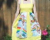 Canary Yellow Rainbow Brite Patchwork Vintage Sundress