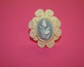 Small Blue Tulip Cameo in Ivory Swirl Setting Ring