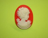Large Red Flower Lady Cameo Ring