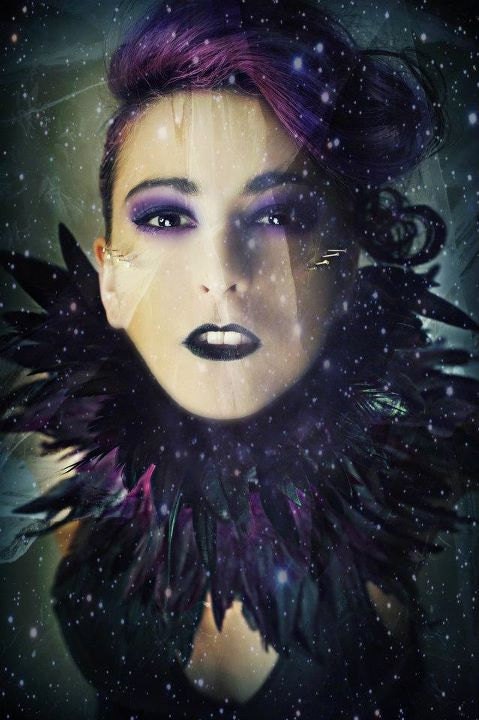 Trashglam Gothic couture feathered neck CORSET choker COLLAR CHOOSE purple or gold yellow