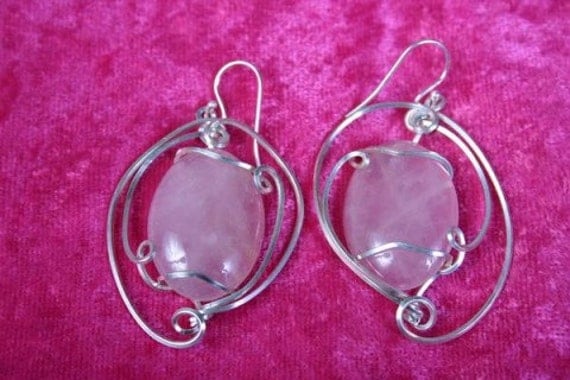 Wire Wrapped Rose Quartz Earrings in SS