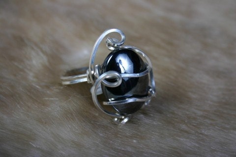 Ring Sz 6  Hematite in SS