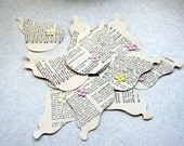 Shabby Chic Pear Embellishments Cottage Style Vintage Dictionary Pear and Halfback Pearl Embellishments Handmade