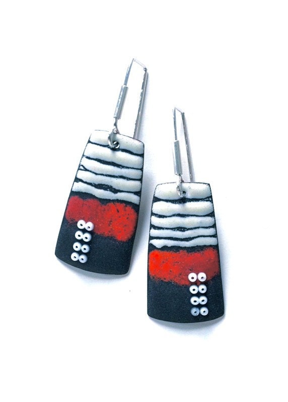 Dark Red Gradient Enameled Earrings