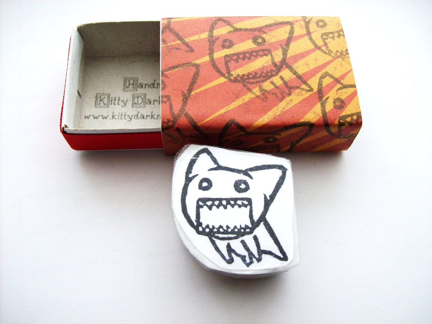 Angry Cat Hand Carved Stamp - Carved and Boxed