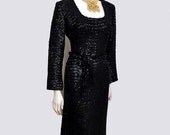 1950s dress / Vintage 50's Dress Marilyn Monroe Worthy Black Sequin Wiggle Dress